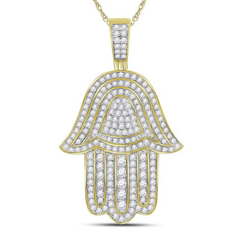 Men's Diamond Charm Pendant |  10kt Yellow Gold Mens Round Diamond Hamsa Hand Charm Pendant 1-3/4 Cttw |  Splendid Jewellery