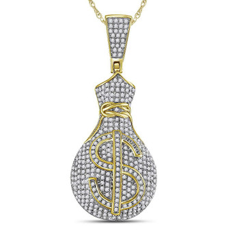 Men's Diamond Charm Pendant |  10kt Yellow Gold Mens Round Diamond Money Bag Dollar Sign Charm Pendant 1 Cttw |  Splendid Jewellery