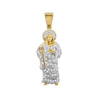 Men's Diamond Charm Pendant |  10kt Yellow Gold Mens Round Diamond Jesus Halo Charm Pendant 1/2 Cttw |  Splendid Jewellery