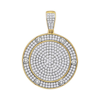 Men's Diamond Charm Pendant |  10kt Yellow Gold Mens Round Diamond Circle Medallion Charm Pendant 1-1/2 Cttw |  Splendid Jewellery