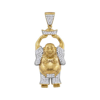 Men's Diamond Charm Pendant |  10kt Yellow Gold Mens Round Diamond Laughing Buddha Hotei Charm Pendant 1 Cttw |  Splendid Jewellery