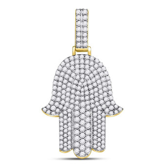 Men's Diamond Charm Pendant |  10kt Yellow Gold Mens Round Diamond Hamsa Charm Pendant 1-1/2 Cttw |  Splendid Jewellery