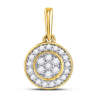 Diamond Cluster Pendant |  10kt Yellow Gold Womens Round Diamond Circle Frame Flower Cluster Pendant 1/6 Cttw |  Splendid Jewellery