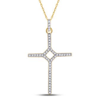 Diamond Cross Pendant |  10kt Yellow Gold Womens Round Diamond Cross Pendant 1/6 Cttw |  Splendid Jewellery