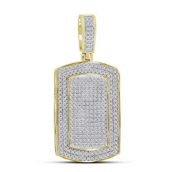 Men's Diamond Charm Pendant |  10kt Yellow Gold Mens Round Diamond Dog Tag Charm Pendant 7/8 Cttw |  Splendid Jewellery