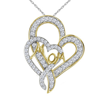 Diamond For Mom Pendant |  10kt Yellow Gold Womens Round Diamond Double Heart Mom Pendant 1/3 Cttw |  Splendid Jewellery