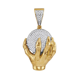 Men's Diamond Charm Pendant |  10kt Yellow Gold Mens Round Diamond Hand World Cluster Charm Pendant 3/4 Cttw |  Splendid Jewellery