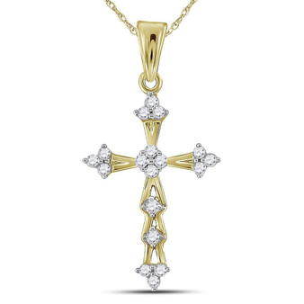 Diamond Cross Pendant |  10kt Yellow Gold Womens Round Diamond Flared Cross Pendant 1/5 Cttw |  Splendid Jewellery