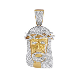 Men's Diamond Charm Pendant |  10kt Yellow Gold Mens Round Diamond Jesus Face Charm Pendant 1-1/5 Cttw |  Splendid Jewellery