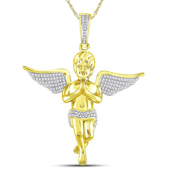Men's Diamond Charm Pendant |  10kt Yellow Gold Mens Round Diamond Angel Charm Pendant 1/2 Cttw |  Splendid Jewellery