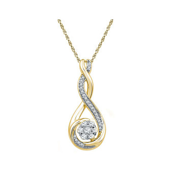 Diamond Cluster Pendant |  10kt Yellow Gold Womens Round Diamond Cradled Cluster Pendant 1/4 Cttw |  Splendid Jewellery