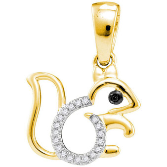 Diamond Animal & Bug Pendant |  10kt Yellow Gold Womens Round Diamond Squirrel Critter Pendant 1/20 Cttw |  Splendid Jewellery