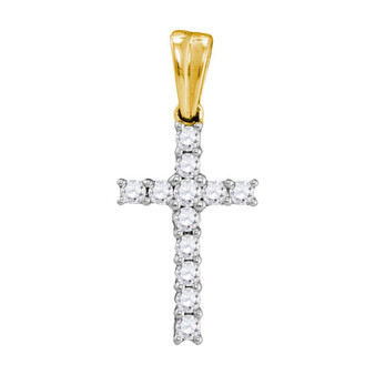 Diamond Cross Pendant |  10kt Yellow Gold Womens Round Diamond Cross Religious Pendant 1/4 Cttw |  Splendid Jewellery