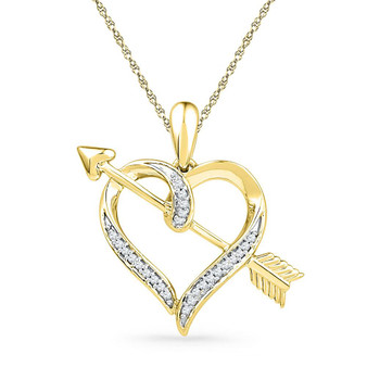 Diamond Heart & Love Symbol Pendant |  10kt Yellow Gold Womens Round Diamond Heart Arrow Pendant 1/12 Cttw |  Splendid Jewellery