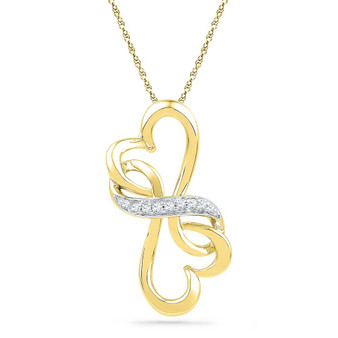 Diamond Heart & Love Symbol Pendant |  10kt Yellow Gold Womens Round Diamond Double Heart Pendant 1/20 Cttw |  Splendid Jewellery