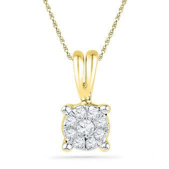 Diamond Cluster Pendant |  10kt Yellow Gold Womens Round Diamond Cluster Pendant 1/12 Cttw |  Splendid Jewellery