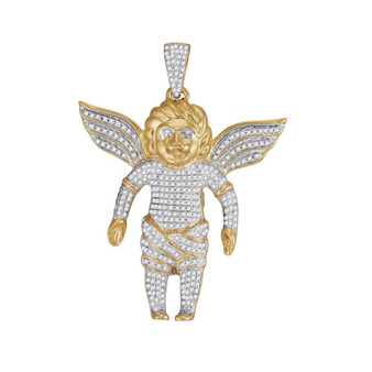 Men's Diamond Charm Pendant |  10kt Yellow Gold Mens Round Diamond Guardian Angel Charm Pendant 7/8 Cttw |  Splendid Jewellery