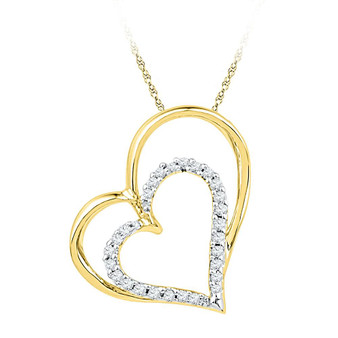 Diamond Heart & Love Symbol Pendant |  10kt Yellow Gold Womens Round Diamond Double Heart Outline Pendant 1/8 Cttw |  Splendid Jewellery