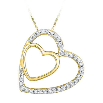 Diamond Heart & Love Symbol Pendant |  10kt Yellow Gold Womens Round Diamond Double Heart Pendant 1/8 Cttw |  Splendid Jewellery