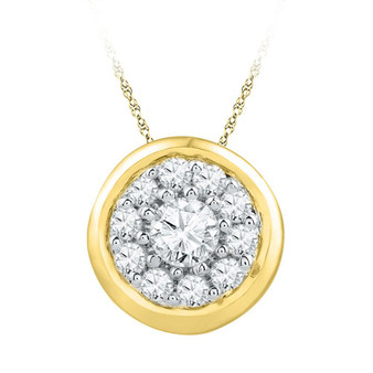 Diamond Cluster Pendant |  10kt Yellow Gold Womens Round Diamond Cluster Pendant 1/4 Cttw |  Splendid Jewellery