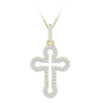 Diamond Cross Pendant |  10kt Yellow Gold Womens Round Diamond Cross Religious Pendant 1/6 Cttw |  Splendid Jewellery
