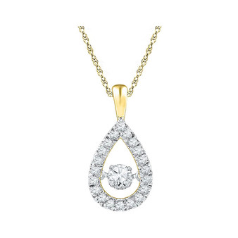 Diamond Fashion Pendant |  10kt Yellow Gold Womens Round Diamond Moving Twinkle Solitaire Teardrop Pendant 3/8 Cttw |  Splendid Jewellery