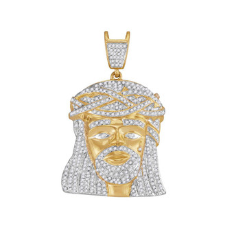 Men's Diamond Charm Pendant |  10kt Yellow Gold Mens Round Diamond Jesus Charm Pendant 1-1/4 Cttw |  Splendid Jewellery