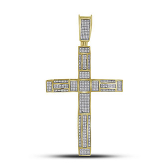 Men's Diamond Charm Pendant |  10kt Yellow Gold Mens Round Pave-set Diamond Roman Cross Charm Pendant 1 Cttw |  Splendid Jewellery