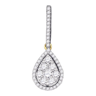 Diamond Cluster Pendant |  10kt Yellow Gold Womens Round Diamond Teardrop Cluster Pendant 3/4 Cttw |  Splendid Jewellery