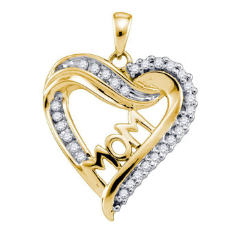 Diamond For Mom Pendant |  10kt Yellow Gold Womens Round Diamond Mom Mother Heart Pendant 1/5 Cttw |  Splendid Jewellery