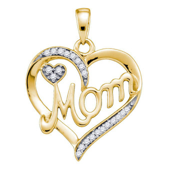 Diamond For Mom Pendant |  10kt Yellow Gold Womens Round Diamond Mom Mother Heart Pendant 1/10 Cttw |  Splendid Jewellery