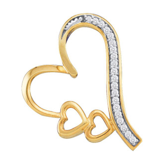 Diamond Heart & Love Symbol Pendant |  10kt Yellow Gold Womens Round Diamond Triple Heart Pendant 1/20 Cttw |  Splendid Jewellery