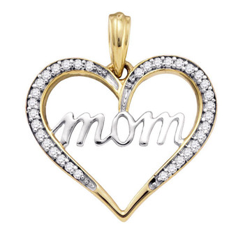 Diamond For Mom Pendant |  10kt Yellow Gold Womens Round Diamond Heart Mom Mother Pendant 1/8 Cttw |  Splendid Jewellery