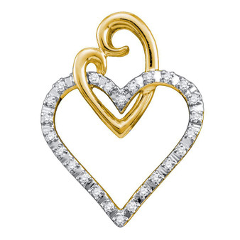 Diamond Heart & Love Symbol Pendant |  10kt Yellow Gold Womens Round Diamond Double Joined Heart Pendant 1/12 Cttw |  Splendid Jewellery