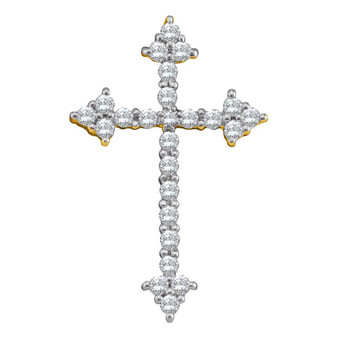 Diamond Cross Pendant |  10kt Yellow Gold Womens Round Diamond Pointed Cross Crucifix Faith Pendant 1/4 Cttw |  Splendid Jewellery