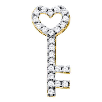 Diamond Key Pendant |  10kt Yellow Gold Womens Round Diamond Key Heart Pendant 1/4 Cttw |  Splendid Jewellery