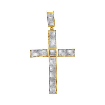 Men's Diamond Charm Pendant |  10kt Yellow Gold Mens Round Diamond Pave-set Roman Cross Charm Pendant 1-1/4 Cttw |  Splendid Jewellery