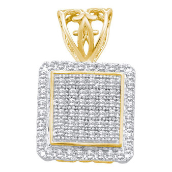 Diamond Fashion Pendant |  10kt Yellow Gold Womens Round Diamond Square Cluster Pendant 1/5 Cttw |  Splendid Jewellery