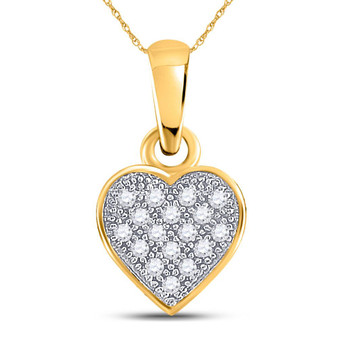 Diamond Heart & Love Symbol Pendant |  10kt Yellow Gold Womens Round Diamond Cluster Small Heart Pendant 1/20 Cttw |  Splendid Jewellery