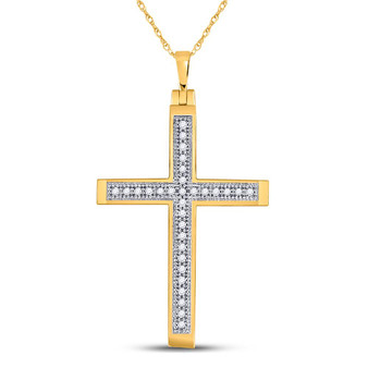 Diamond Cross Pendant |  10kt Yellow Gold Womens Round Diamond Cross Religious Pendant 1/12 Cttw |  Splendid Jewellery