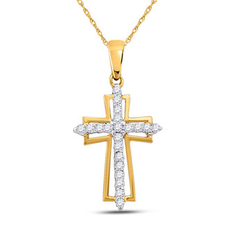 Diamond Cross Pendant |  10kt Yellow Gold Womens Round Diamond Cross Outline Religious Pendant 1/4 Cttw |  Splendid Jewellery