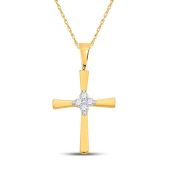 Diamond Cross Pendant |  10kt Yellow Gold Womens Round Diamond Cross Pendant 1/20 Cttw |  Splendid Jewellery