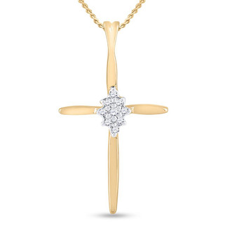 Diamond Cross Pendant |  10kt Yellow Gold Womens Round Diamond Cross Pendant 1/12 Cttw |  Splendid Jewellery