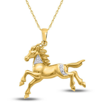 Diamond Animal & Bug Pendant |  10kt Yellow Gold Womens Round Diamond Horse Pony Animal Pendant 1/20 Cttw |  Splendid Jewellery