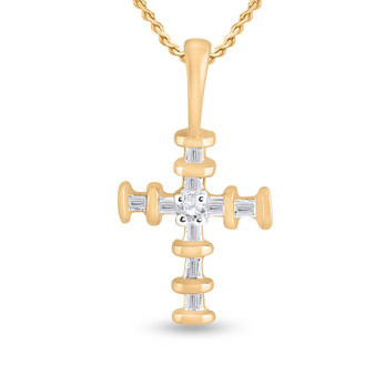 Diamond Cross Pendant |  10kt Yellow Gold Womens Round Diamond Cross Pendant 1/8 Cttw |  Splendid Jewellery