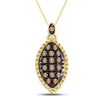 Diamond Fashion Pendant |  10kt Yellow Gold Womens Round Brown Diamond Cluster Pendant 1/5 Cttw |  Splendid Jewellery