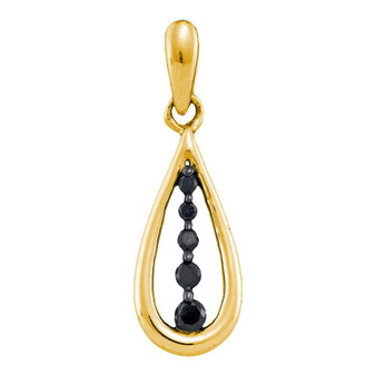 Diamond Journey Pendant |  10kt Yellow Gold Womens Round Black Color Enhanced Diamond Teardrop Pendant 1/8 Cttw |  Splendid Jewellery