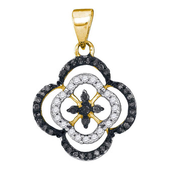 Diamond Fashion Pendant |  10kt Yellow Gold Womens Round Black Color Enhanced Diamond Fashion Pendant 1/4 Cttw |  Splendid Jewellery