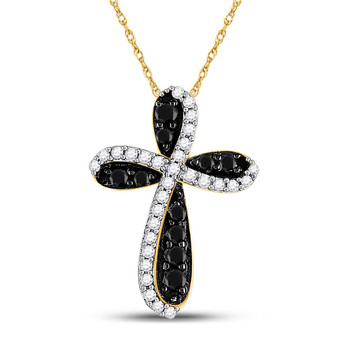 Diamond Cross Pendant |  10kt Yellow Gold Womens Round Black Color Enhanced Diamond Cross Pendant 1 Cttw |  Splendid Jewellery