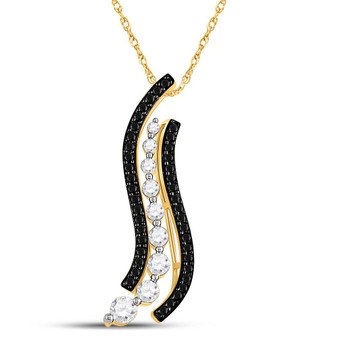 Diamond Journey Pendant |  10kt Yellow Gold Womens Round Black Color Enhanced Diamond Graduated Journey Pendant 1 Cttw |  Splendid Jewellery